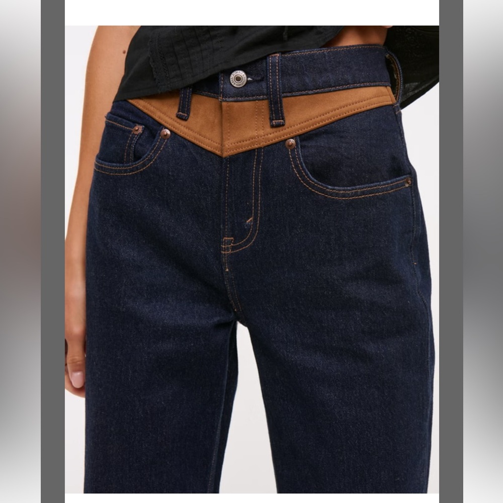 Abercrombie & Fitch Dark Blue and Brown Straight Leg Jeans
